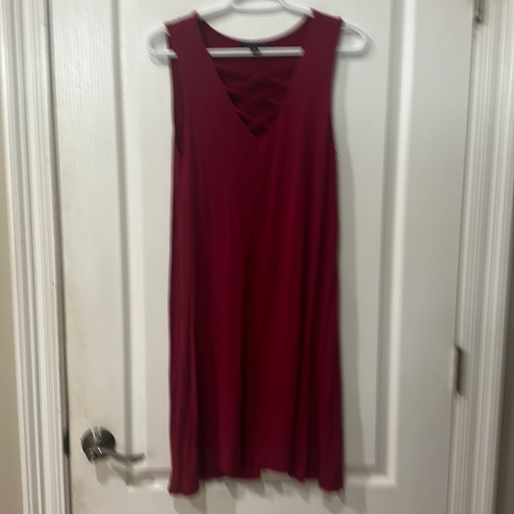 Signature studio size S burgundy faux Laceup neckline sleeveless dress